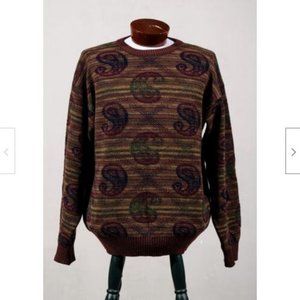 VTG 80s Tricots St Raphael 100% Wool Purple Paisley Crewneck Sweater Sz XL